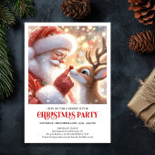 Cute Santa and Rudolph Holiday Party Invitation 招待状
