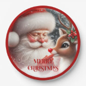 Cute Santa and Rudolph Kids Christmas Dinner Plate ペーパープレート (正面)