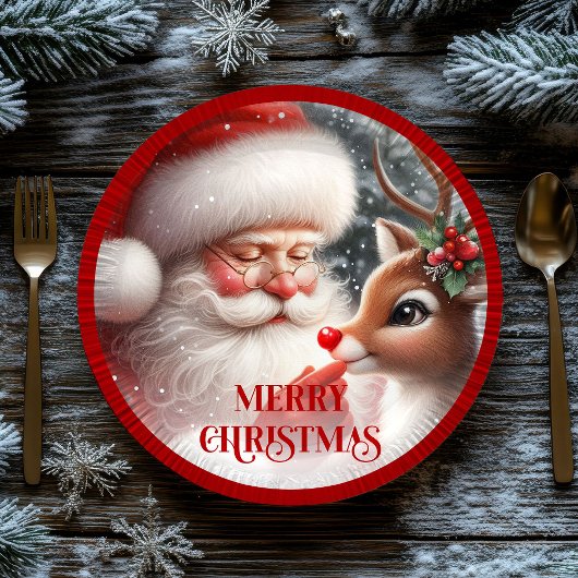Cute Santa and Rudolph Kids Christmas Dinner Plate ペーパープレート