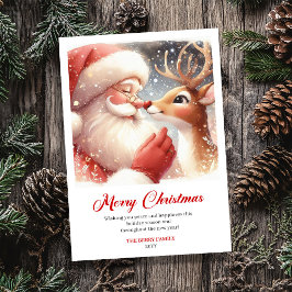 Cute Santa And Rudolph Merry Holiday Greeting Card シーズンカード