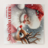 Cute Santa and Rudolph Personalized Xmas Kids Gift ジグソーパズル (横)