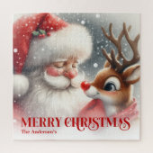 Cute Santa and Rudolph Personalized Xmas Kids Gift ジグソーパズル (縦)