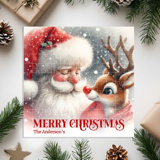 Cute Santa and Rudolph Personalized Xmas Kids Gift ジグソーパズル