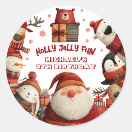 Cute Santa Animals Christmas Kids' Birthday Party ラウンドシール