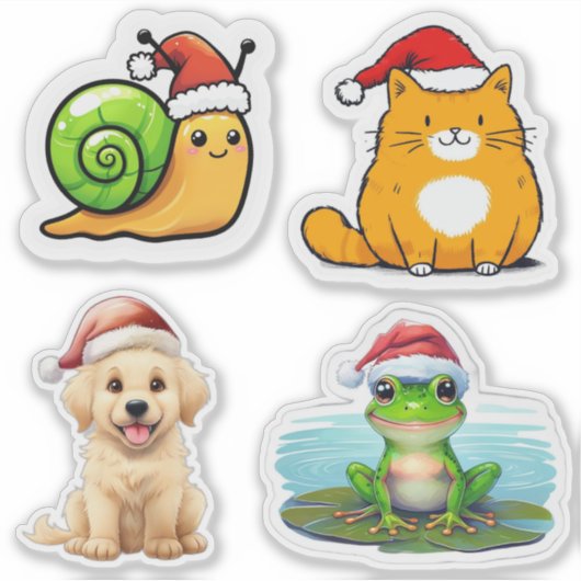 Cute Santa Animals Custom-Cut Vinyl Stickers  シール (正面)
