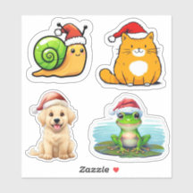 Cute Santa Animals Custom-Cut Vinyl Stickers 