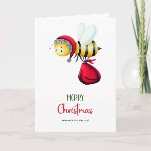 Cute Santa Bee Apiary Logo Business Christmas シーズンカード (正面)