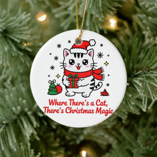 Cute Santa Cat Christmas - Holiday Tree Decor セラミックオーナメント (ツリー)