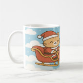 Cute Santa Cat Flying Sleigh Christmas Mug コーヒーマグカップ (左)