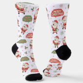 Cute Santa Cat Pattern "Merry Christmas" Holiday  ソックス (傾斜あり)