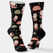 Cute Santa Cat Pattern "Merry Christmas" Holiday  ソックス (傾斜あり)