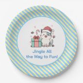 Cute Santa Cat with Gift Box ペーパープレート (正面)