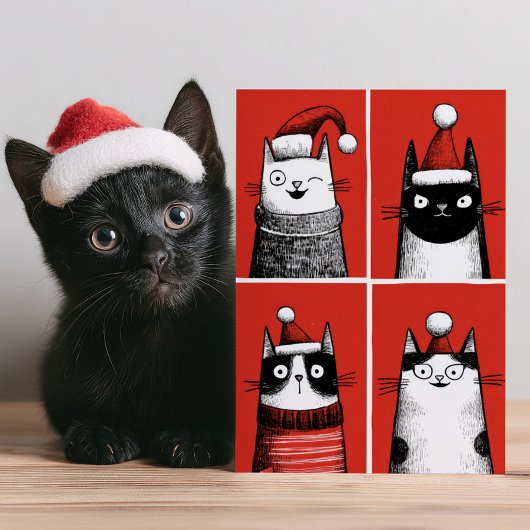 Cute Santa Cats Humorous Cat Lover Meowy Christmas シーズンカード