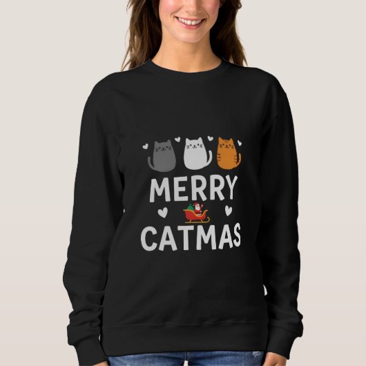 Cute Santa Cats Merry Catmas Festive Kitty Christm スウェットシャツ (正面)
