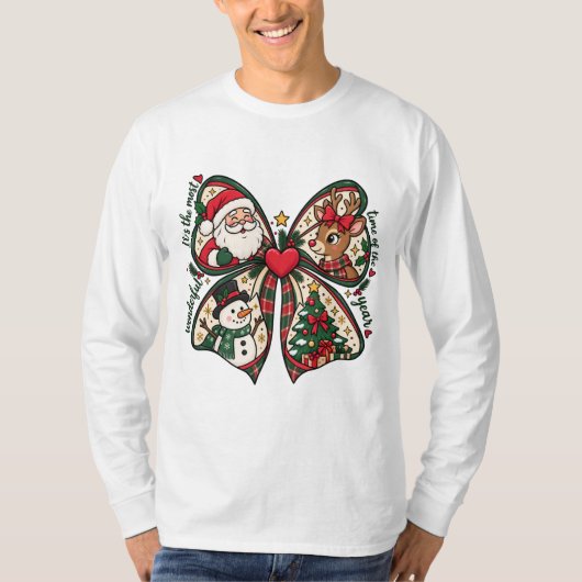 Cute Santa Christmas Bow Christmas Holiday Design Tシャツ (正面)