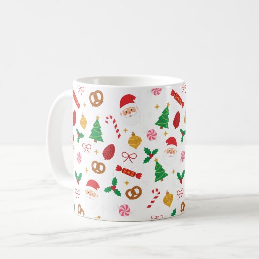 Cute Santa & Christmas Treats Pattern Mug コーヒーマグカップ (正面左)