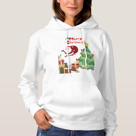 Cute Santa Christmas Tree Gift Hoodie T-shirt パーカ (正面)