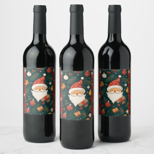Cute Santa Christmas Wine Label ワインラベル (ボトル)
