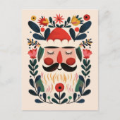 Cute Santa Claus Abstract Floral Retro Christmas ポストカード (正面)