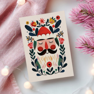 Cute Santa Claus Abstract Floral Retro Christmas ポストカード