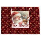 Cute Santa Claus and Rudolph Christmas Kids Giftin ラージペーパーバッグ (正面)