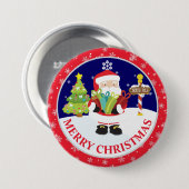 Cute Santa Claus and Snowy Scene Christmas 缶バッジ (正面&裏面)