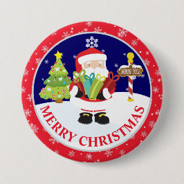 Cute Santa Claus and Snowy Scene Christmas 缶バッジ