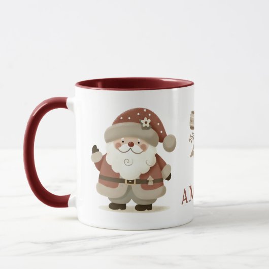 Cute Santa Claus & Bow Drawing Christmas Name マグカップ (左)