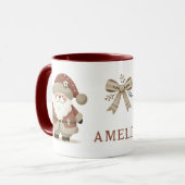 Cute Santa Claus & Bow Drawing Christmas Name マグカップ (正面左)