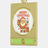  Cute Santa Claus Christmas Art –  Merry Christmas ゴールドプレートバナーオーナメント (左)