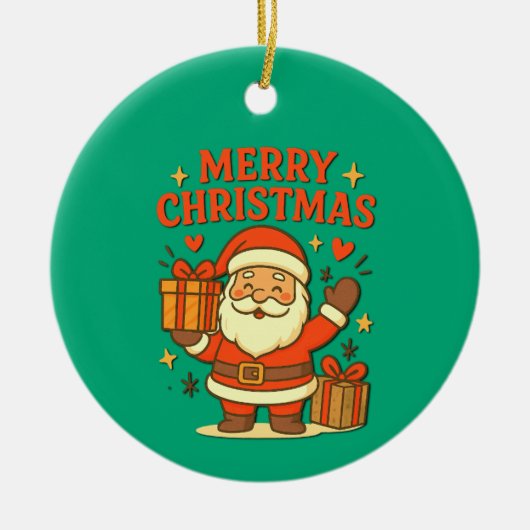 Cute Santa Claus Christmas Art – Merry Christmas セラミックオーナメント (正面)