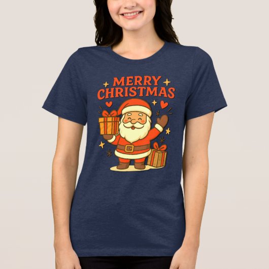 Cute Santa Claus Christmas Art – Merry Christmas トライブレンドTシャツ (正面)