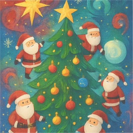 Cute Santa Claus Christmas Tree Illustration シール (正面)