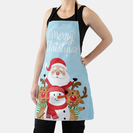Cute Santa Claus, deer and snowman エプロン (インサイチュ)