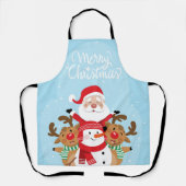 Cute Santa Claus, deer and snowman エプロン (正面)