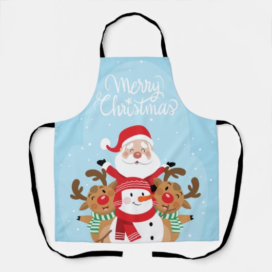 Cute Santa Claus, deer and snowman エプロン (正面)