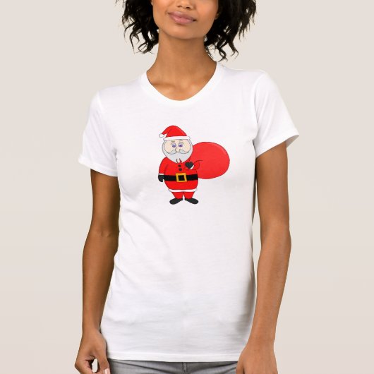 Cute Santa Claus Holding Bag of Gifts Tシャツ (正面)