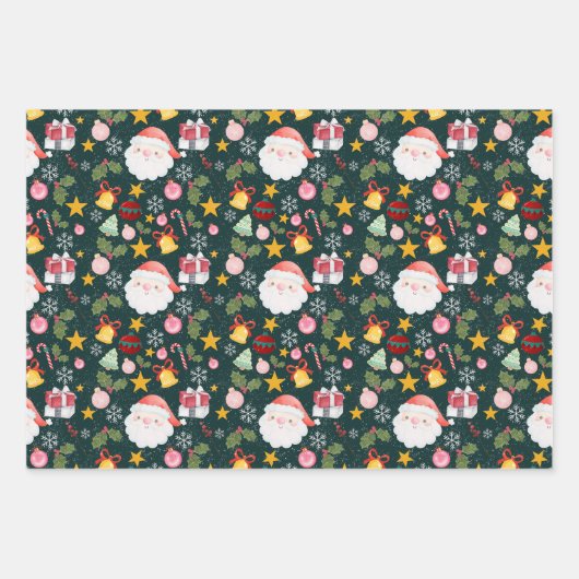Cute Santa Claus Holiday Seamless Pattern ラッピングペーパーシート (正面)