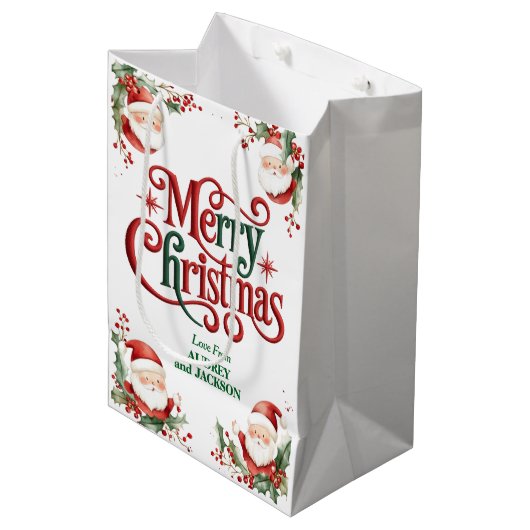 Cute Santa Claus Merry Christmas ミディアムペーパーバッグ (正面アングル)