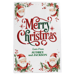 Cute Santa Claus Merry Christmas ミディアムペーパーバッグ