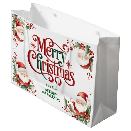 Cute Santa Claus Merry Christmas ラージペーパーバッグ (正面アングル)