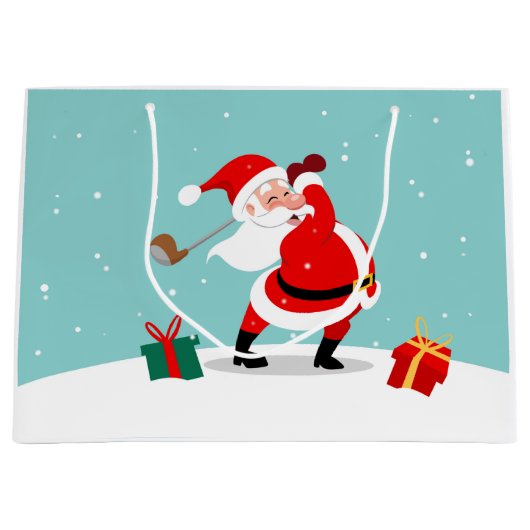 Cute Santa Claus plays golf illustration ラージペーパーバッグ (正面)