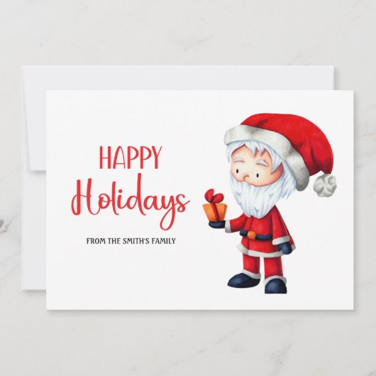 Cute Santa Claus Present Happy Holidays シーズンカード (正面)