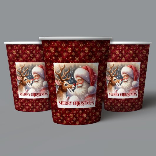 Cute Santa Claus & Rudolph Christmas Party Cups 紙コップ