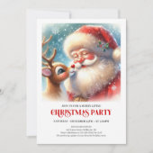 Cute Santa Claus Rudolph Holiday Family Joy Party 招待状 (正面)
