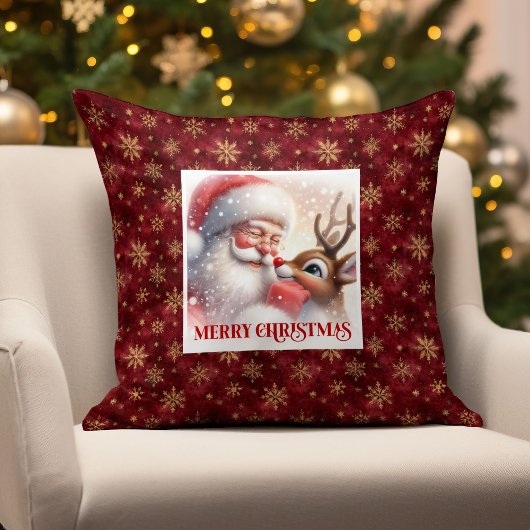 Cute Santa Claus Rudolph Holiday Pillow Cozy Home クッション