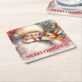 Cute Santa Claus Rudolph Kids Christmas Coasters スクエアペーパーコースター (アングル)