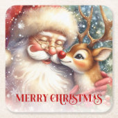 Cute Santa Claus Rudolph Kids Christmas Coasters スクエアペーパーコースター (正面)