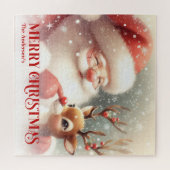 Cute Santa Claus Rudolph Personalized Kids Gift ジグソーパズル (横)