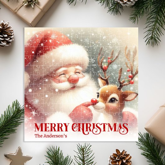 Cute Santa Claus Rudolph Personalized Kids Gift ジグソーパズル